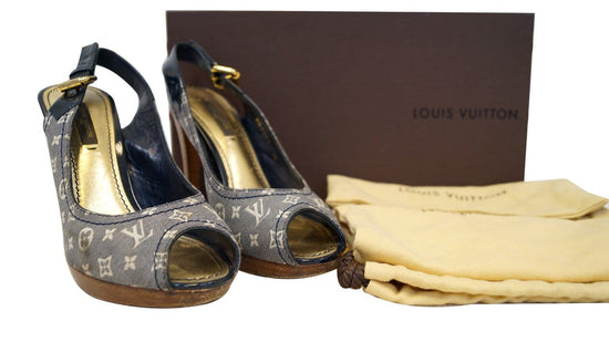 Louis Vuitton Blue Monogram Denim and Leather Slingback Sandals