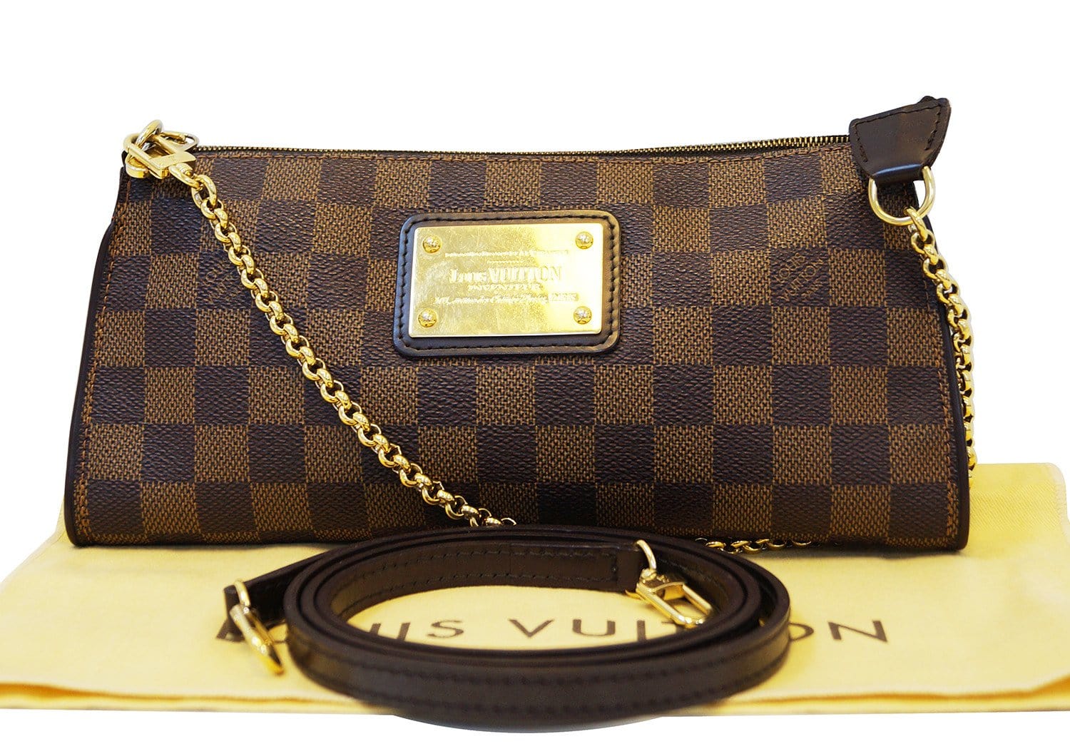 SOLD OUT Louis Vuitton Damier Eva Clutch Pochette Shoulder Bag Chain &  Strap