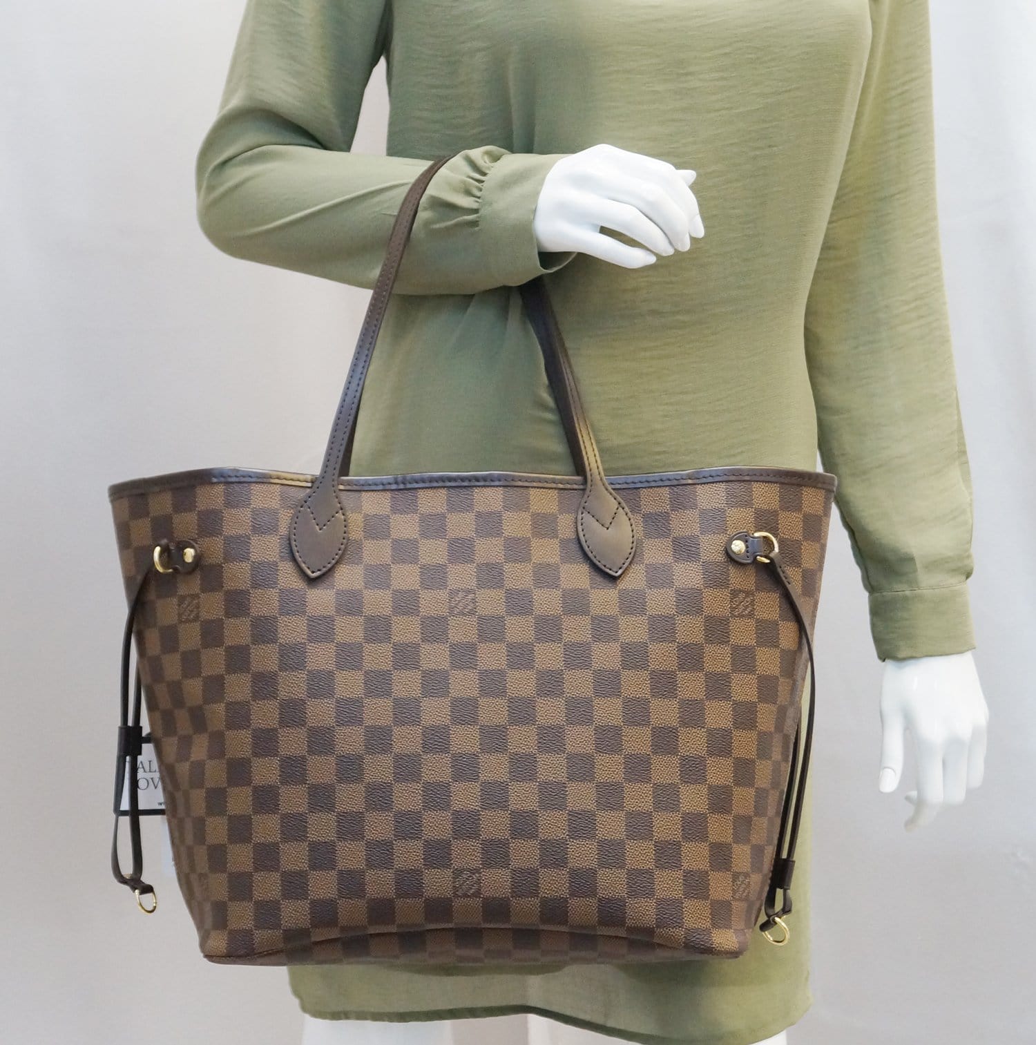 LOUIS VUITTON Damier Ebene ROSE BALLERINE Neverfull MM NM Tote