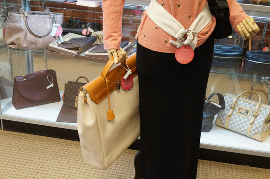 Hermes Leather Canvas Herbag Ivory Brown