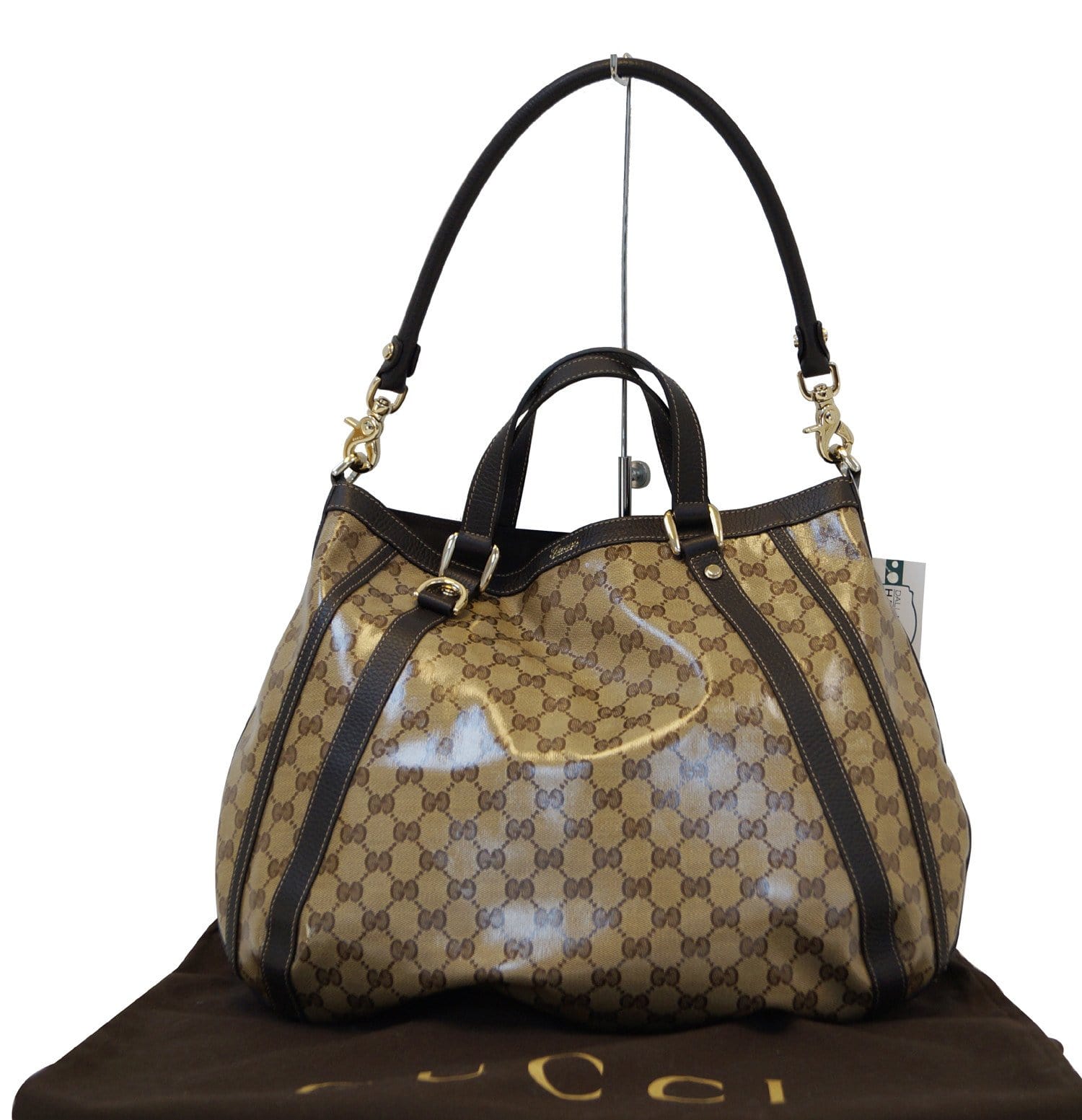 Gucci Beige/Brown GG monogram Canvas and Leather Abbey Tote bag with zip