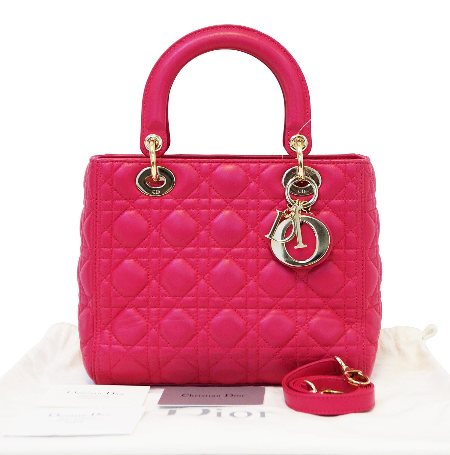 Christian Dior Lady Dior Hot Pink Lambskin Cannage Medium - A World Of  Goods For You, LLC
