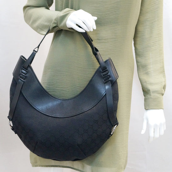 GUCCI Half-moon Crescent Hobo Shoulder Handbag Canvas W/leather