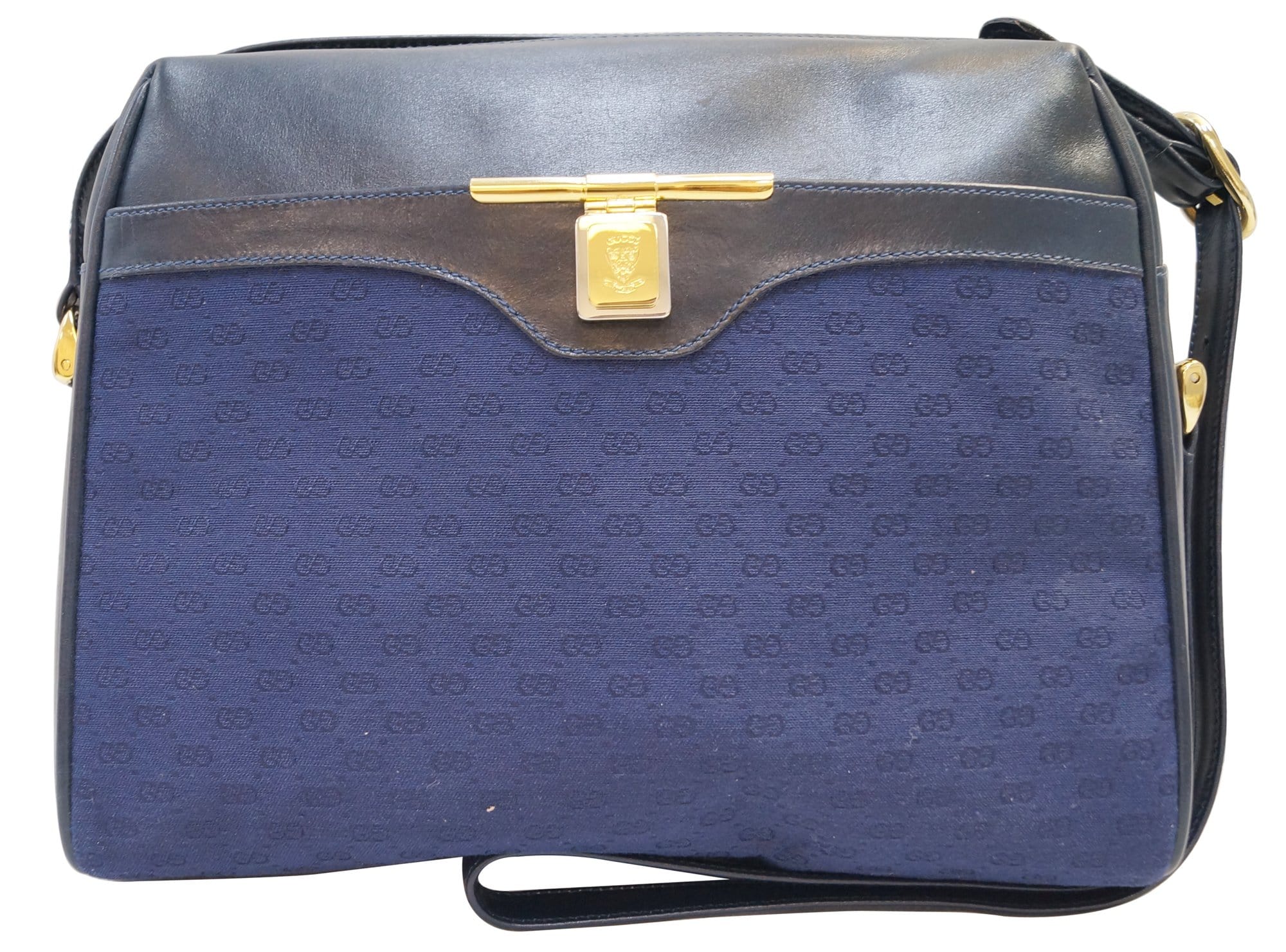 VINTAGE GUCCI NAVY BLUE CROSS BODY HANDBAG