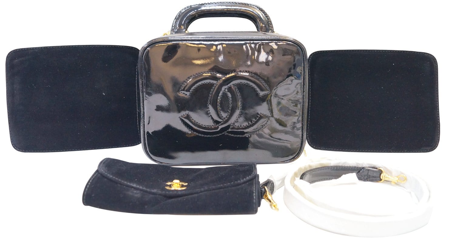 Chanel Black Caviar Leather Double Zip Cosmetic / Toiletry Case