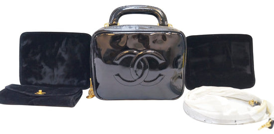 Chanel Vanity Cosmetic Pouch Patent Leather 2way Black CC Auth Bs5918, Women's