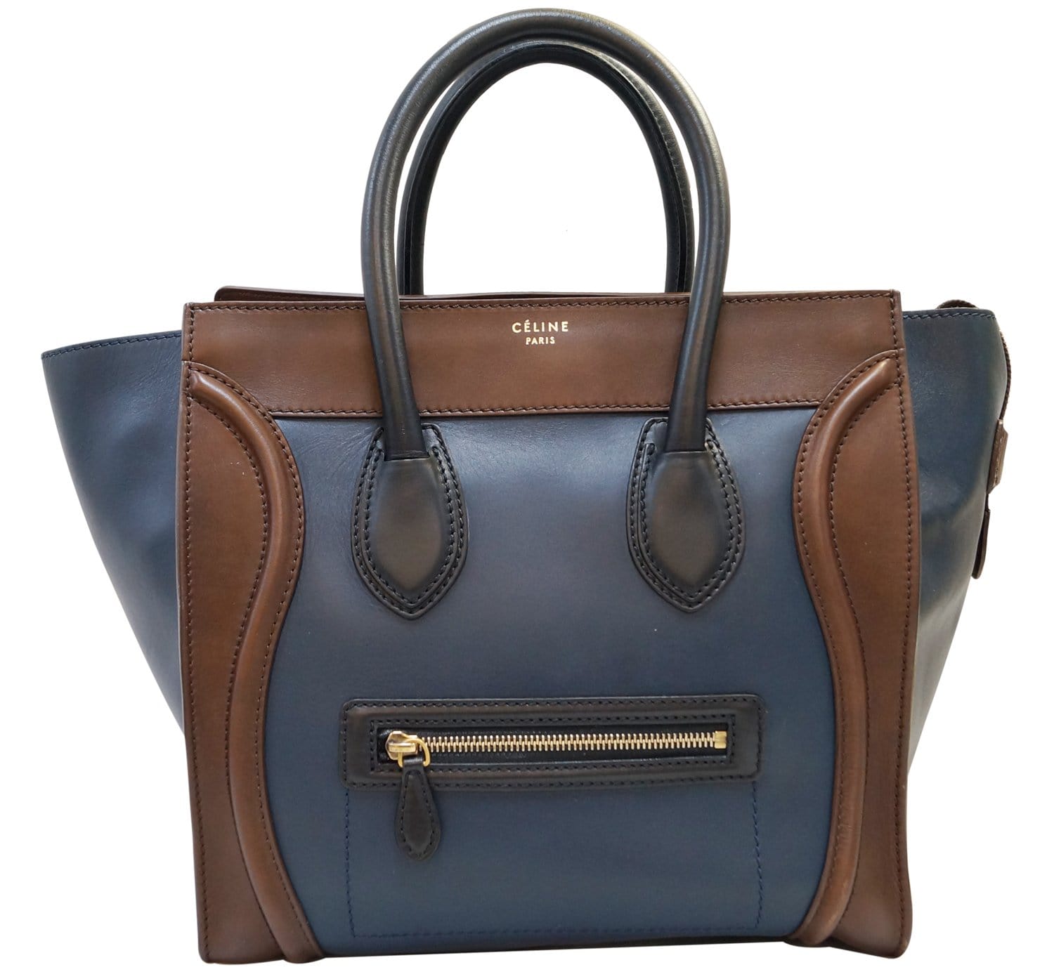 100% Authentic CELINE Bag The Ring Calfskin Tricolor Navy Brown