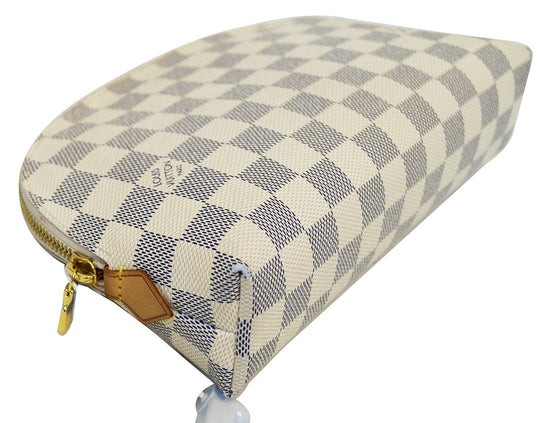 Auth Louis Vuitton Azur Damier cosmetic pouch white pochette bag  women's #5085D
