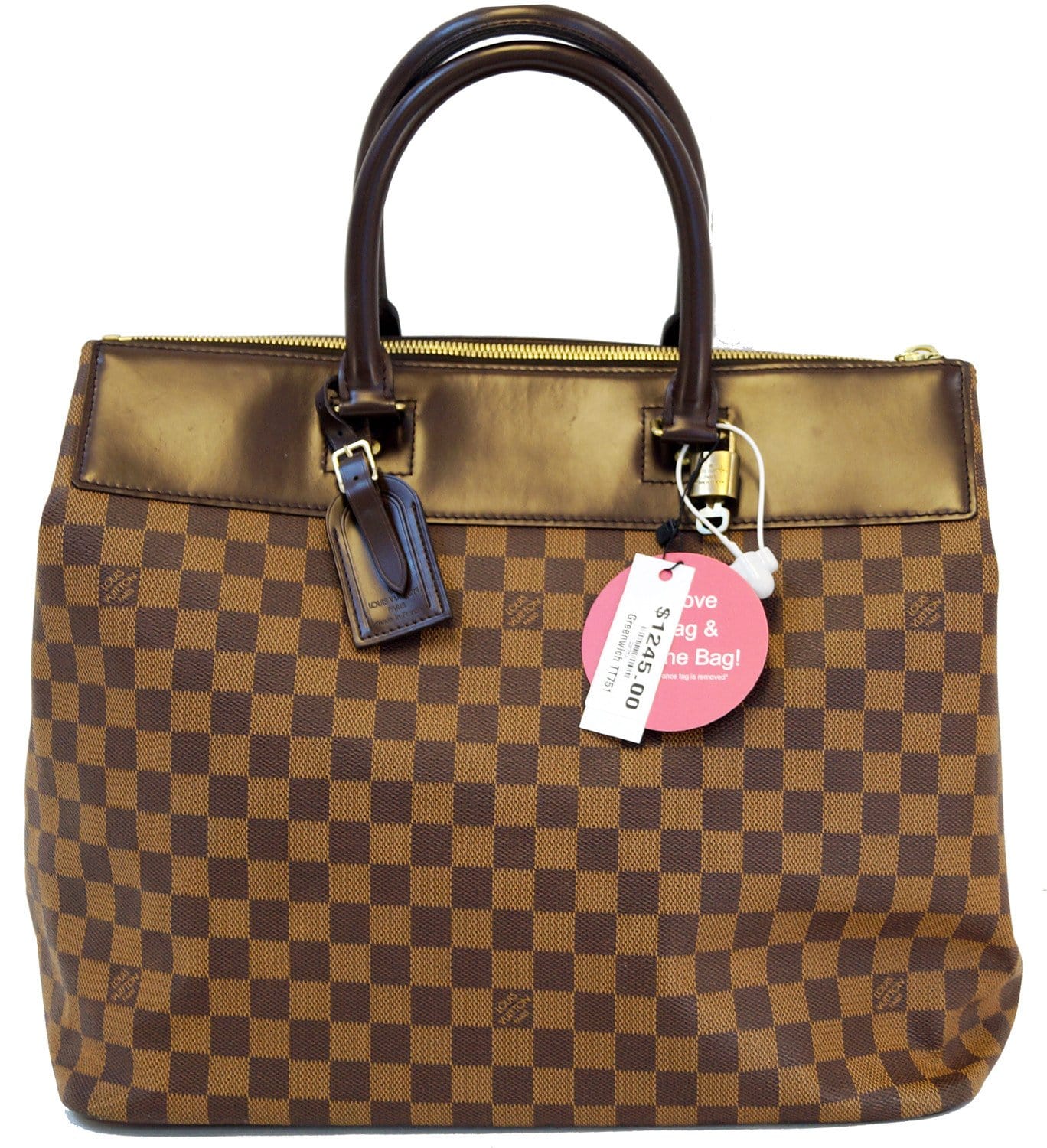 LOUIS VUITTON Greenwich PM Damier Ebene Travel Tote Bag Brown