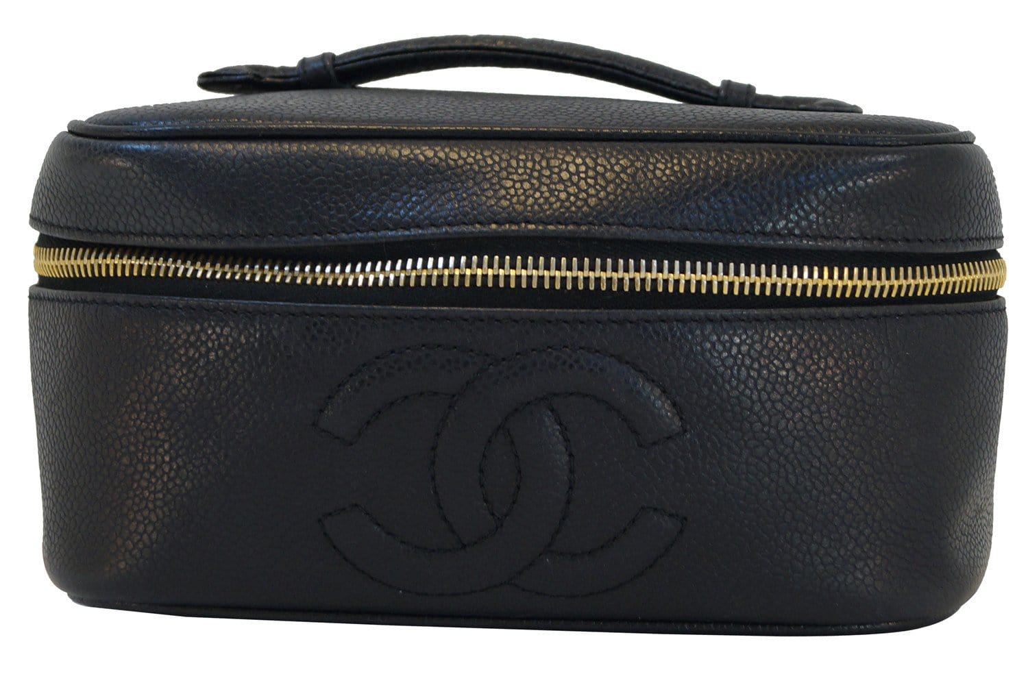 CHANEL Caviar Skin Leather Black Cosmetic Case Vanity Box Handbag #2417  Rise-on