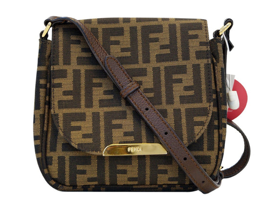 Authentic Fendi Brown Zucca Canvas Large Messenger Satchel Bag