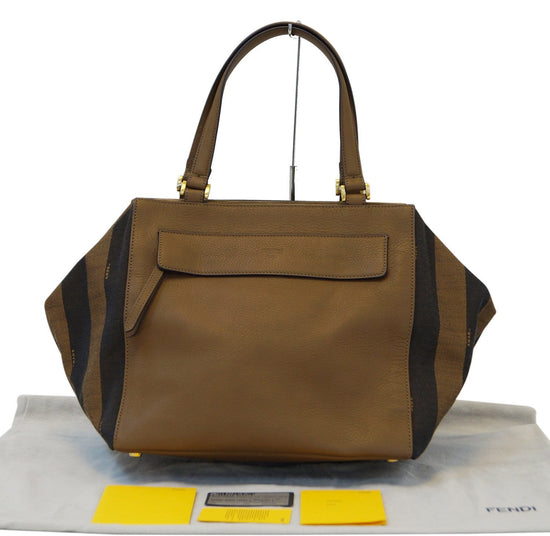 FENDI Boston bag handbag Pecan pattern Brown Top Handle Canvas Leather  #10100A