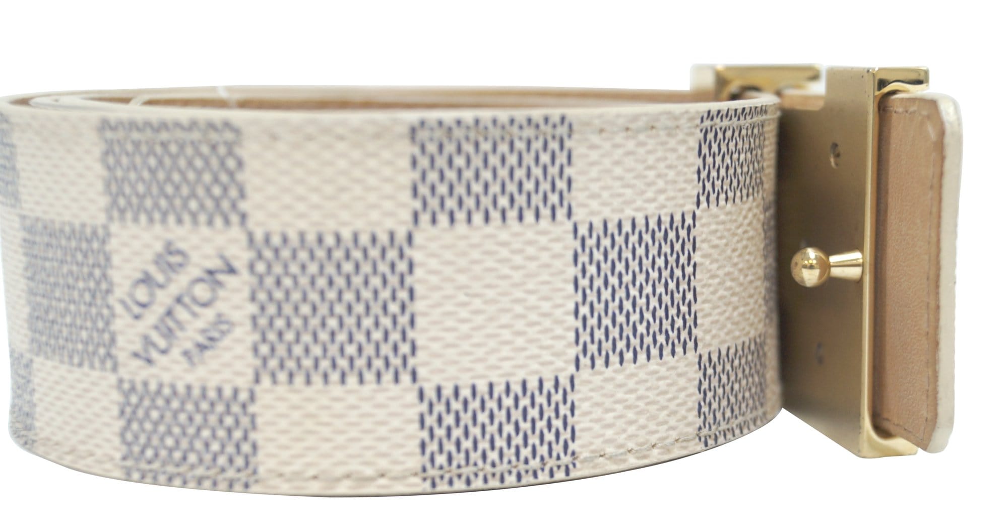 LOUIS VUITTON Damier Azur LV Initiales Men&#39;s Belt Size 80