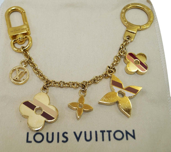 ❤️NEW LOUIS VUITTON Damier Ebene Large Travel Luggage Tag Bag Charm Flowers  Gold