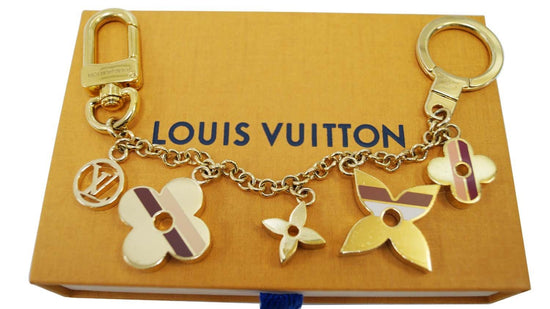 ❤️NEW LOUIS VUITTON Damier Ebene Large Travel Luggage Tag Bag Charm Flowers  Gold