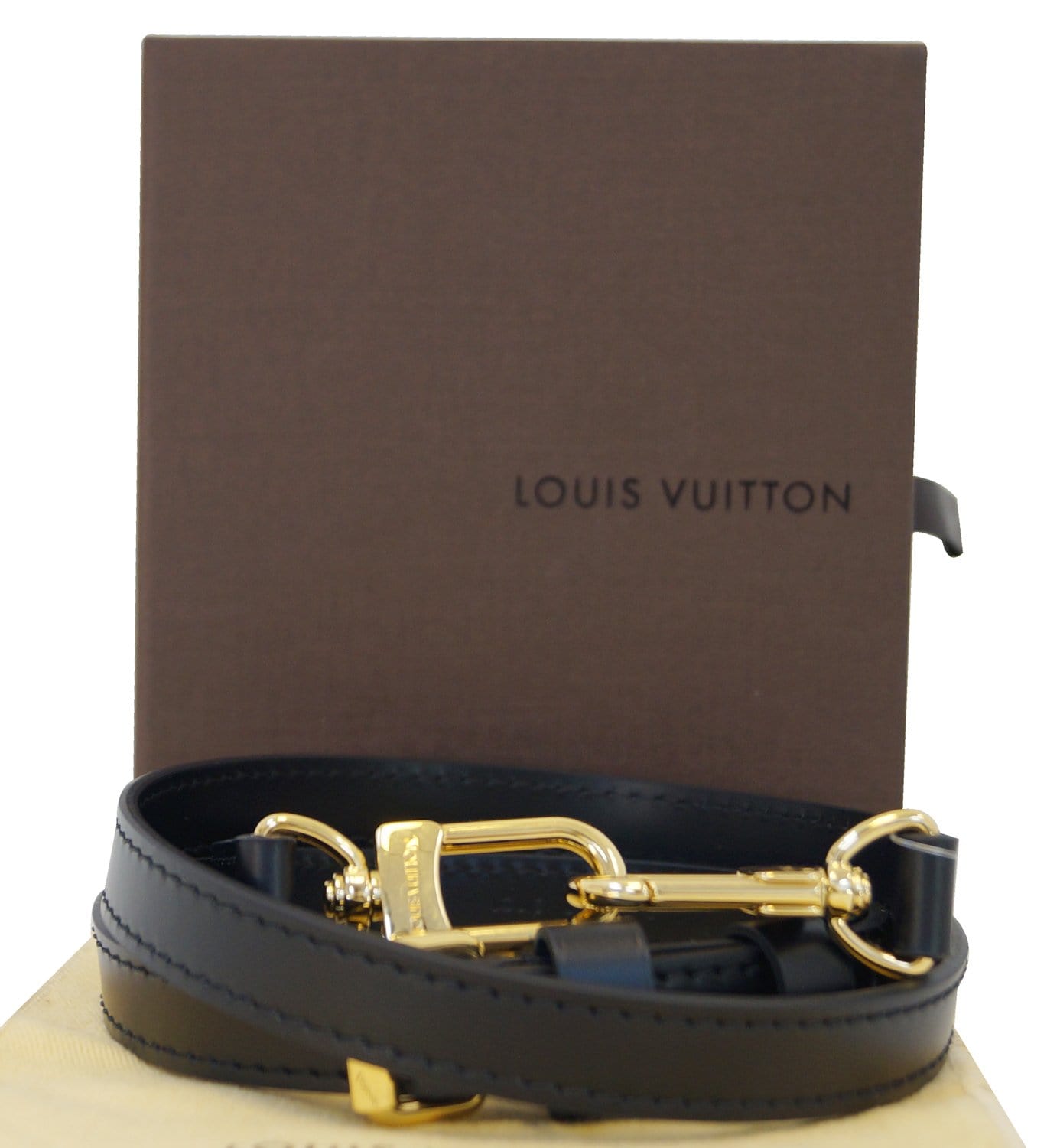 LOUIS VUITTON Leather Adjustable Shoulder Strap Black 74991