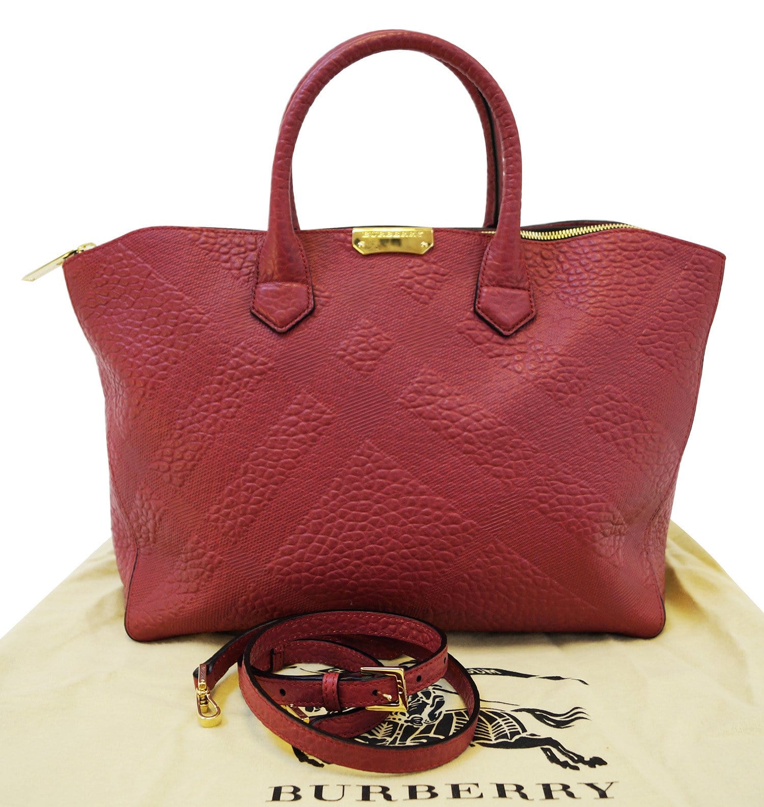 Burberry Dewsbury Red Leather Medium Check Tote Bag - Final Call