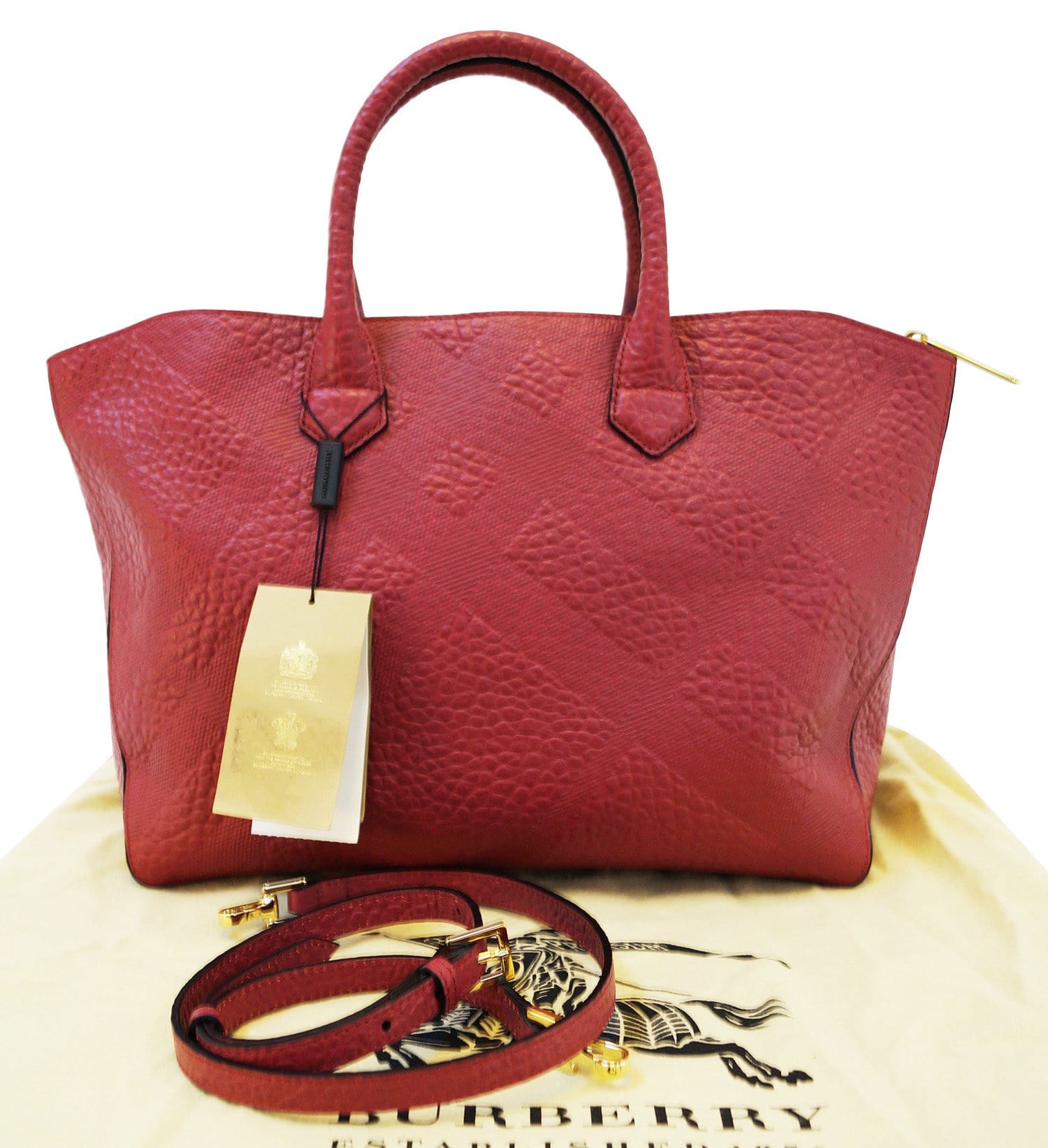 medium check detail leather tote bag