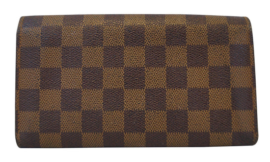 LOUIS VUITTON Damier Ebene Canvas Ascot Wallet with gold tone hardware lock