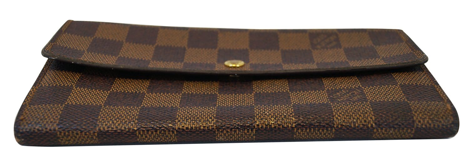 Authentic LOUIS VUITTON Damier Ebene Sarah Long Bifold Wallet E3152