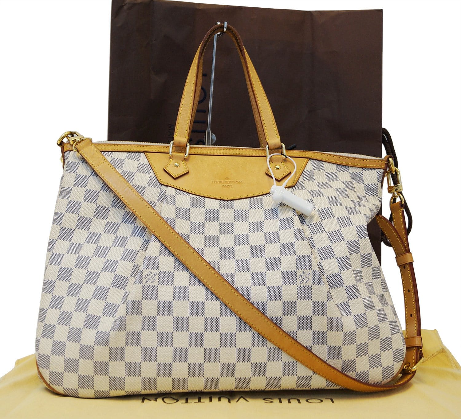 Authentic Louis Vuitton Damier Azur Siracusa GM Shoulder Handbag E2844
