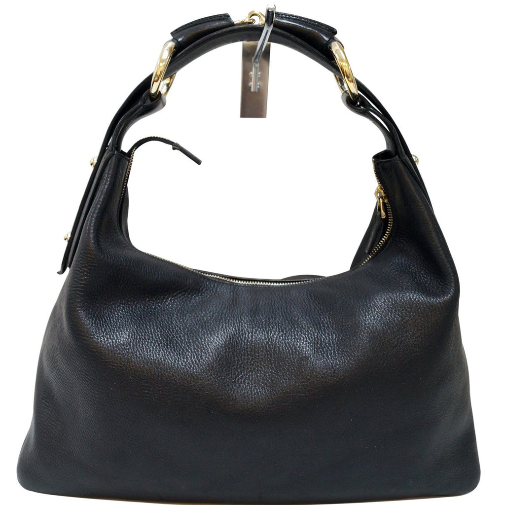 GUCCI Black Leather Horsebit Hobo Bag 115867