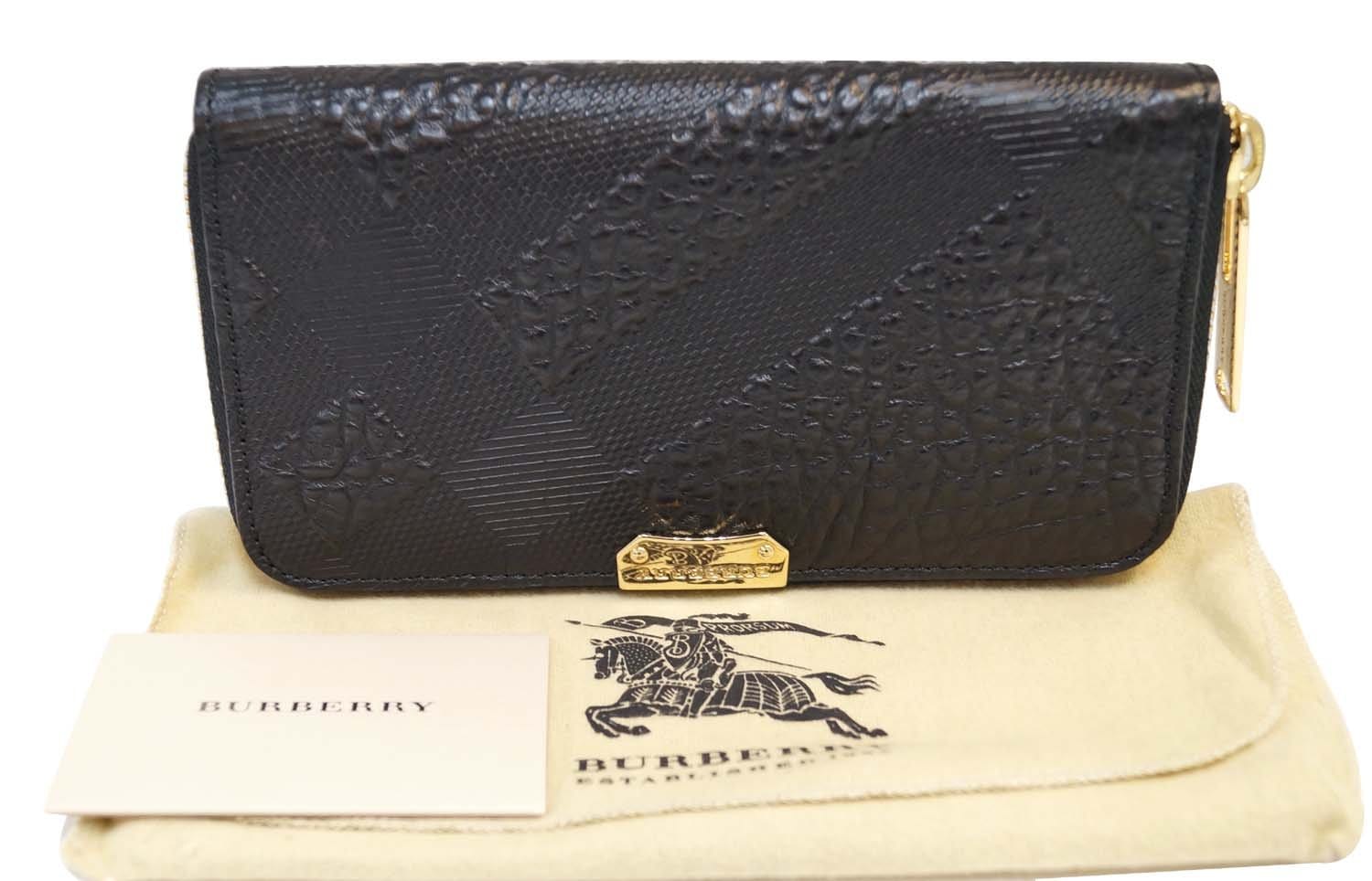 Burberry Women's Porter Checkered Textured Leather Zip Around Wallet