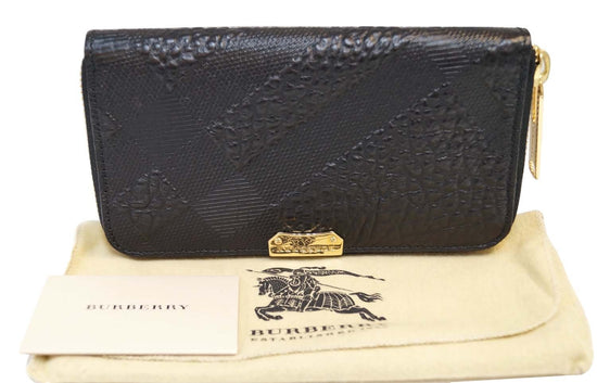 BURBERRY Check Leather Wallet Black