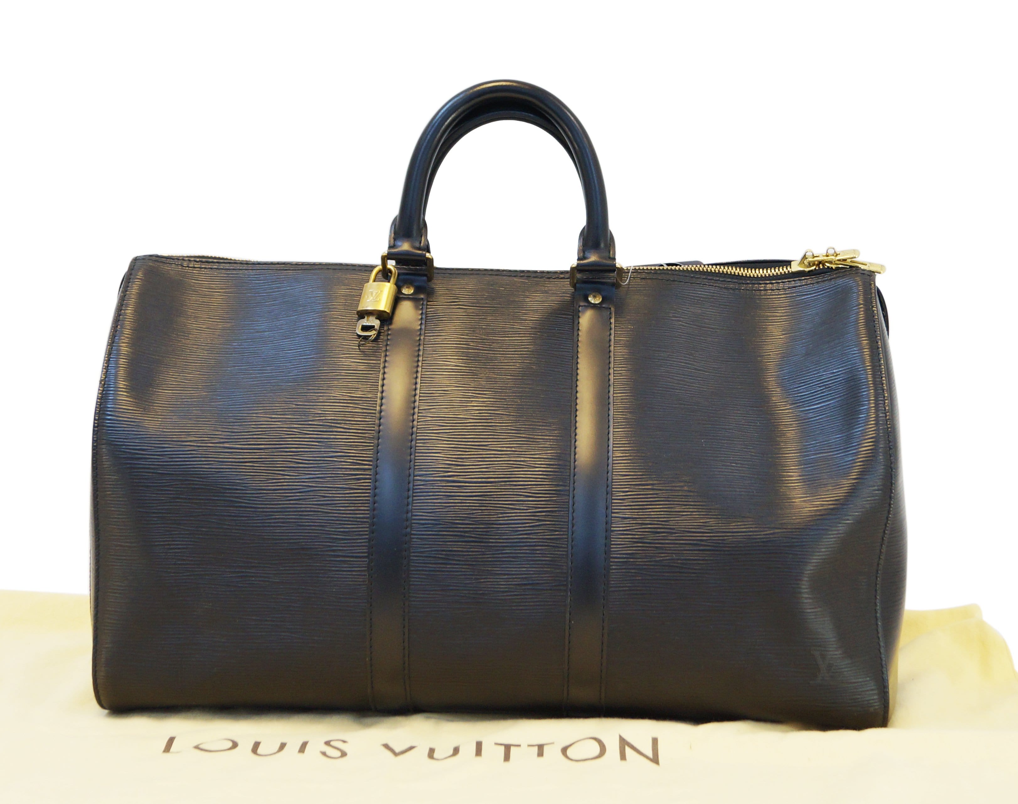 Authentic LOUIS VUITTON Epi Leather Black Keepall 45 Travel Boston Bag