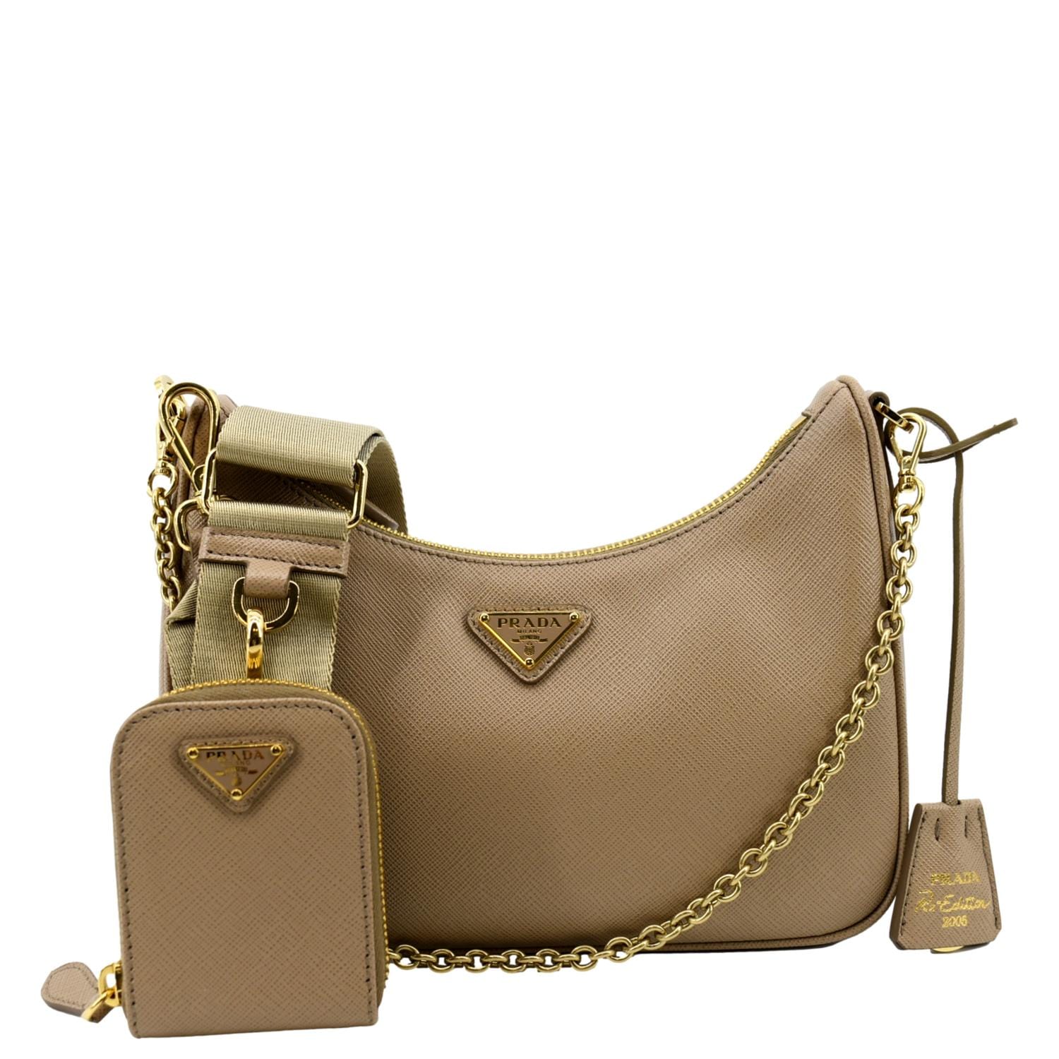 Prada Saffiano Leather Shoulder Bag, Beige