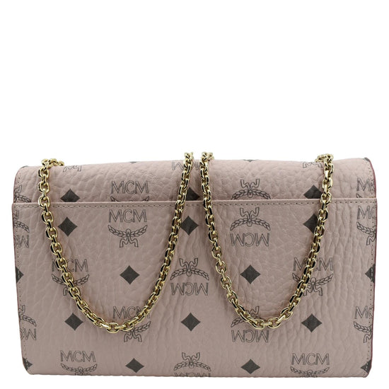 Authentic MCM Patricia Pink Clutch Bag Wallet On A Chain CrossBody NWT+Gift  Box