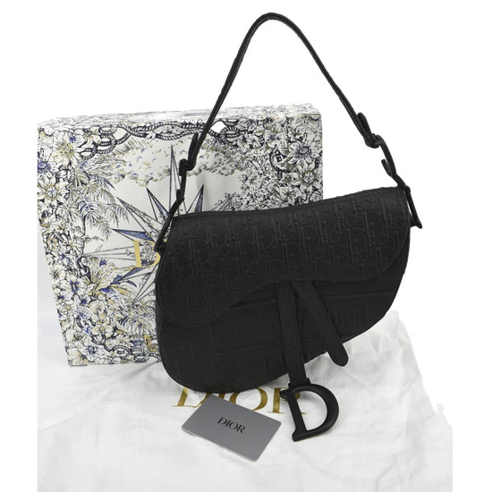 Saddle Bag with Strap Black Dior Oblique Embossed Calfskin