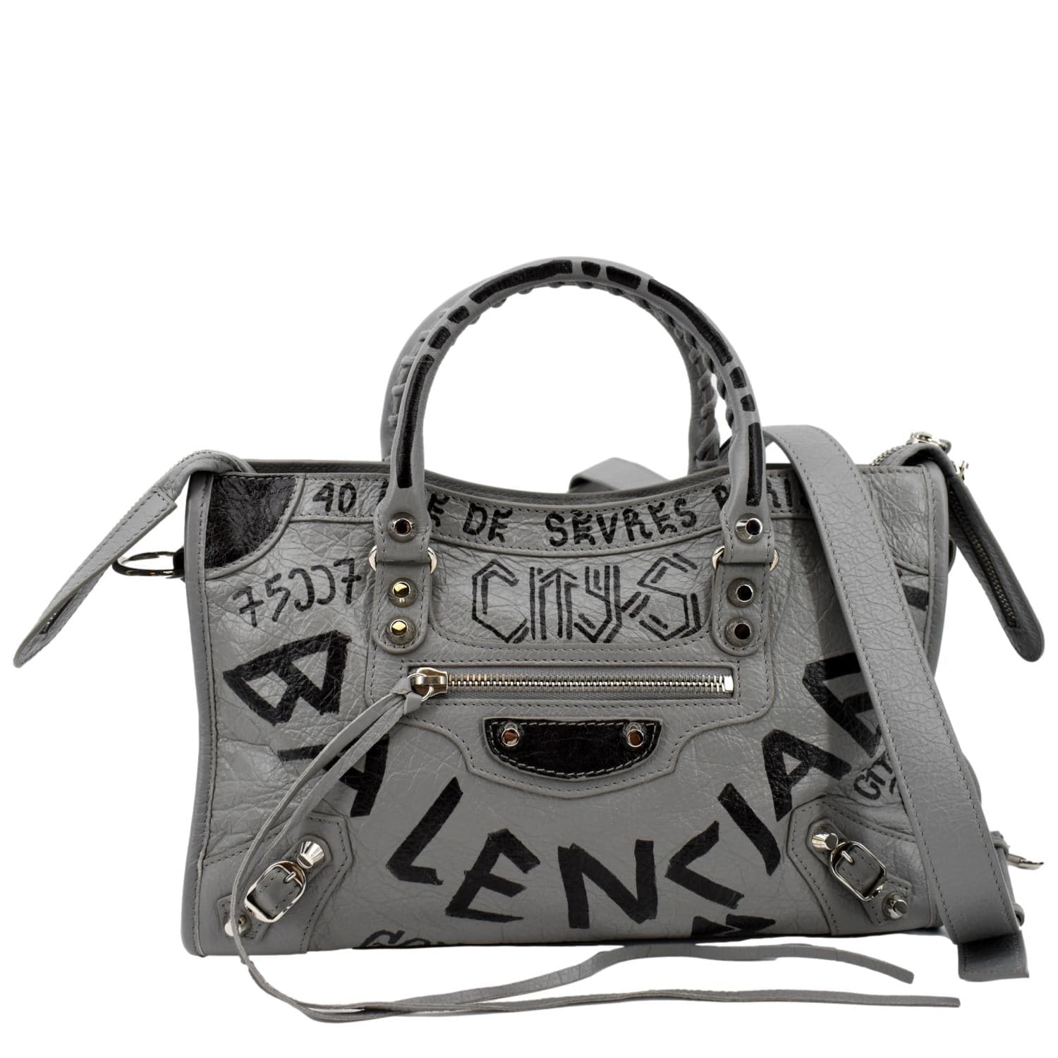 Balenciaga Mini City Graffiti Logo Tote Bag in White