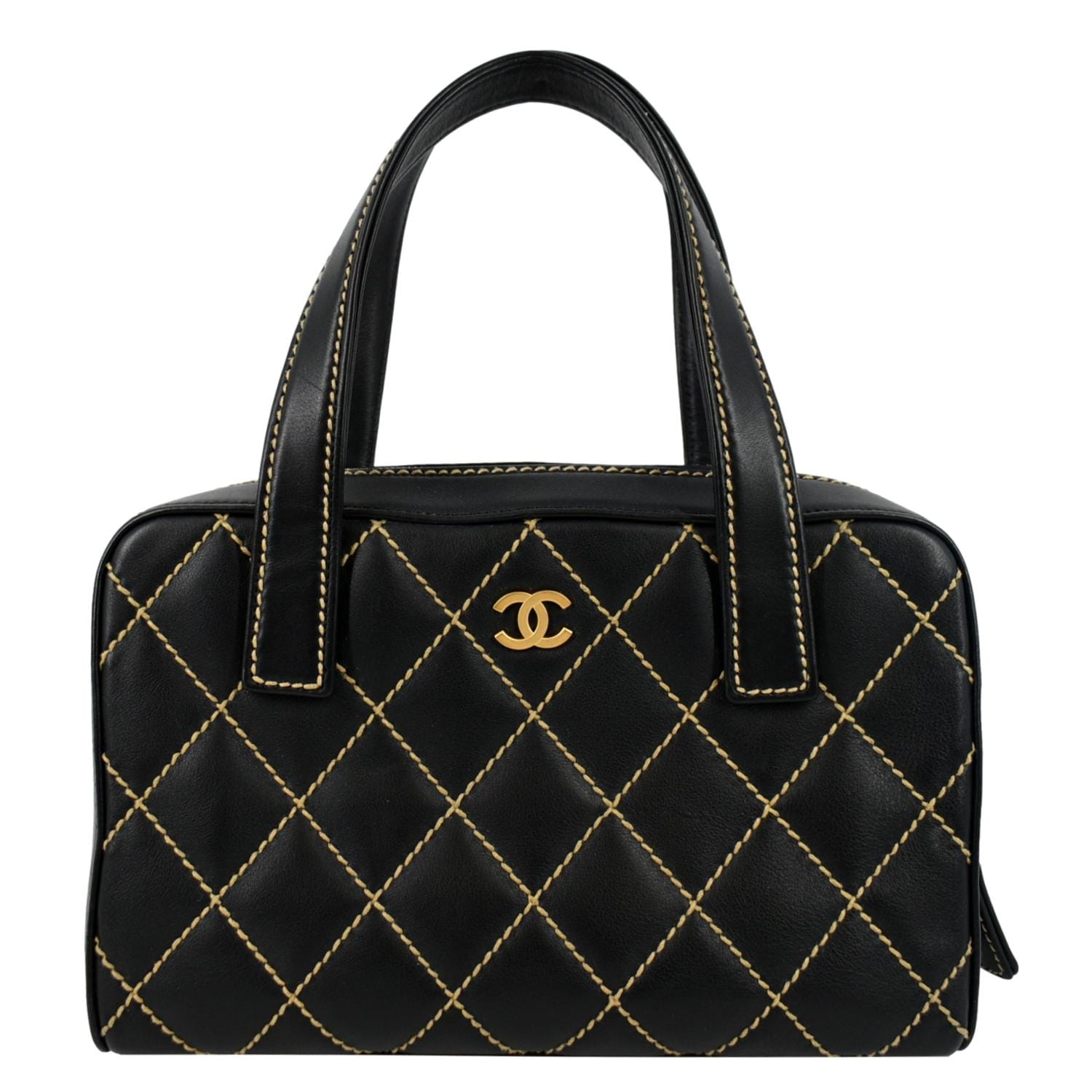CHANEL, Bags, Authentic Chanel Cc Cc Mark Wild Stitch Mini Duffle Bag  Hand Bag Leather Brown