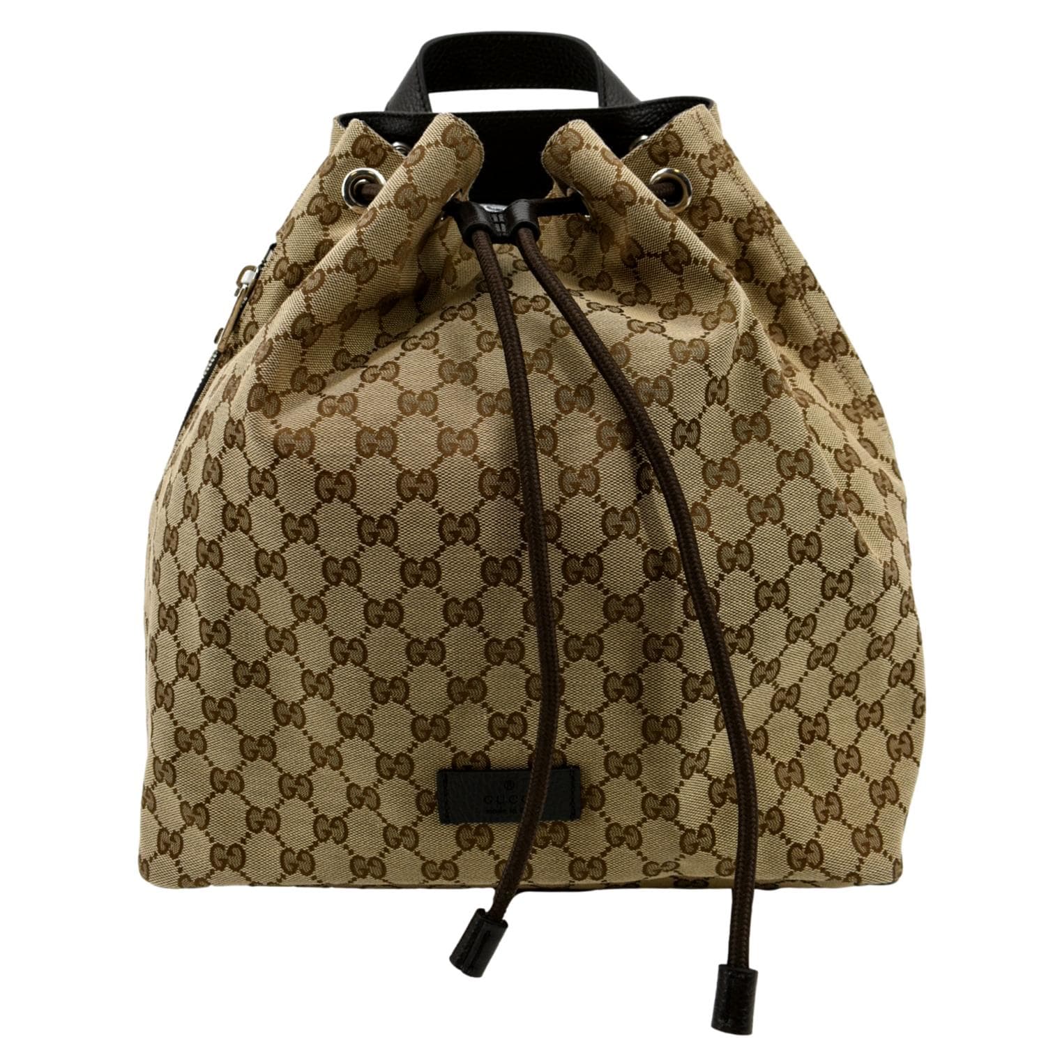 Gucci Drawstring GG Monogram Canvas Backpack Bag Beige