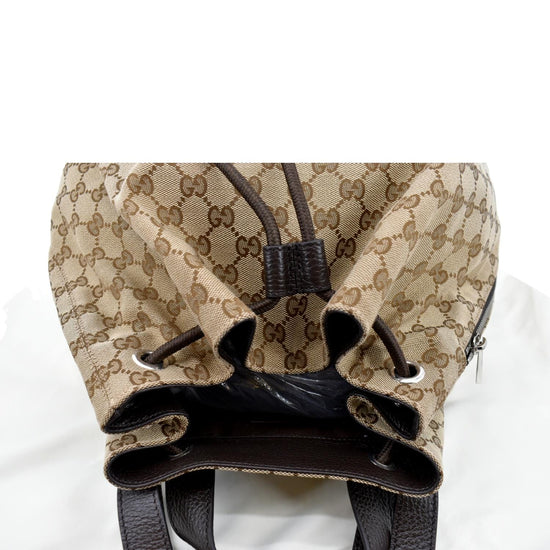 Gucci Drawstring GG Monogram Canvas Backpack Bag Beige