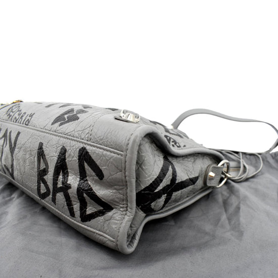 Balenciaga Black & White Graffiti Leather Classic City Bag by WP