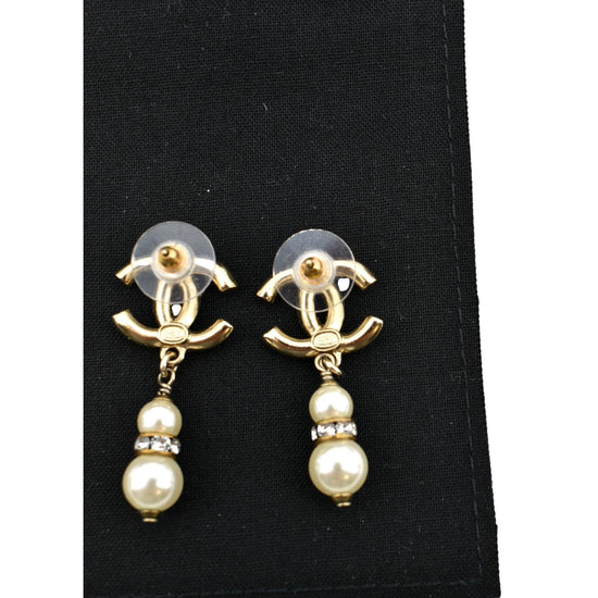 chanel pearl and crystal earrings gold