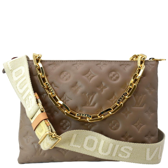 Louis Vuitton Taupe Monogram Embossed Puffy Lambskin Coussin PM