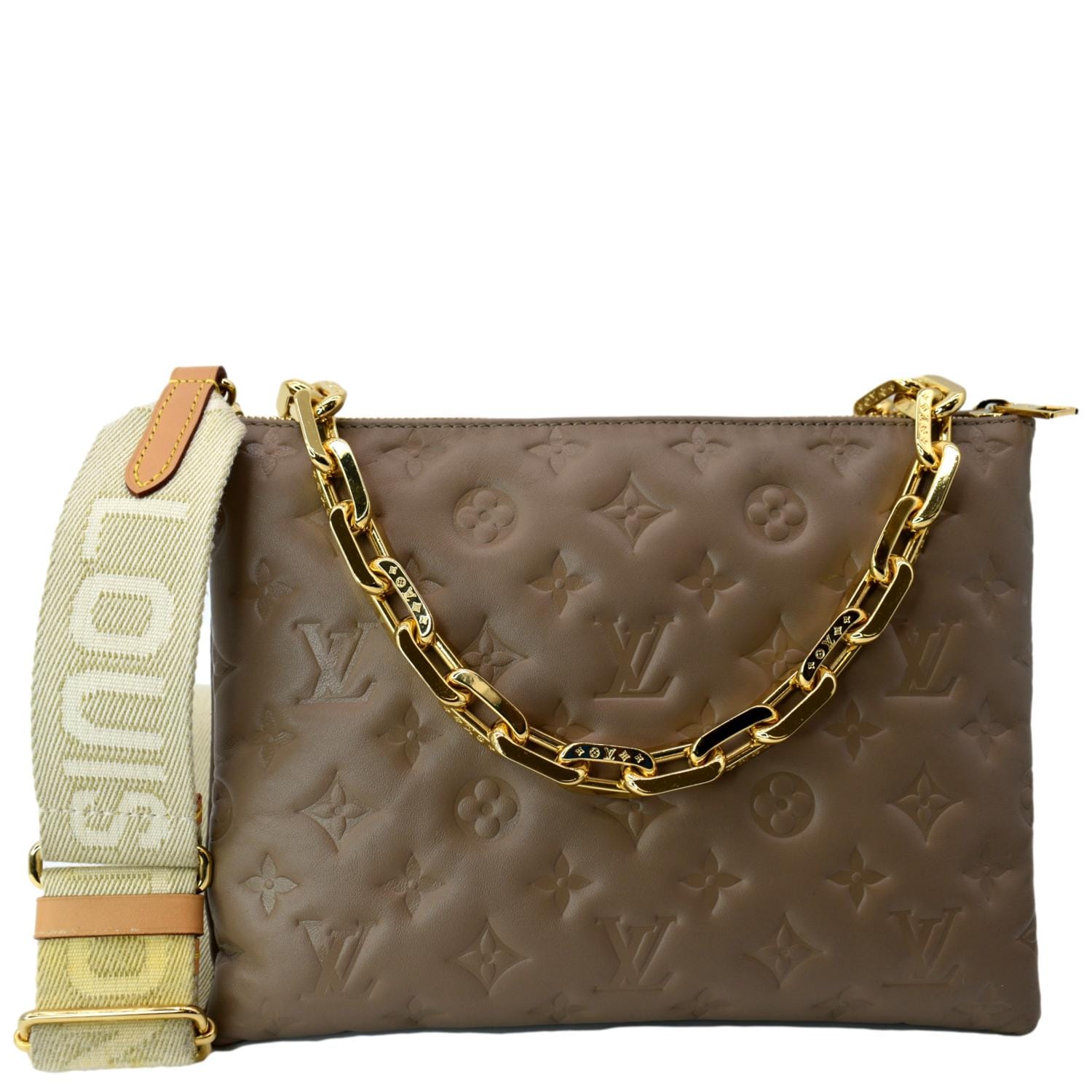 LOUIS VUITTON Coussin PM Monogram Embossed Shoulder Bag Taupe