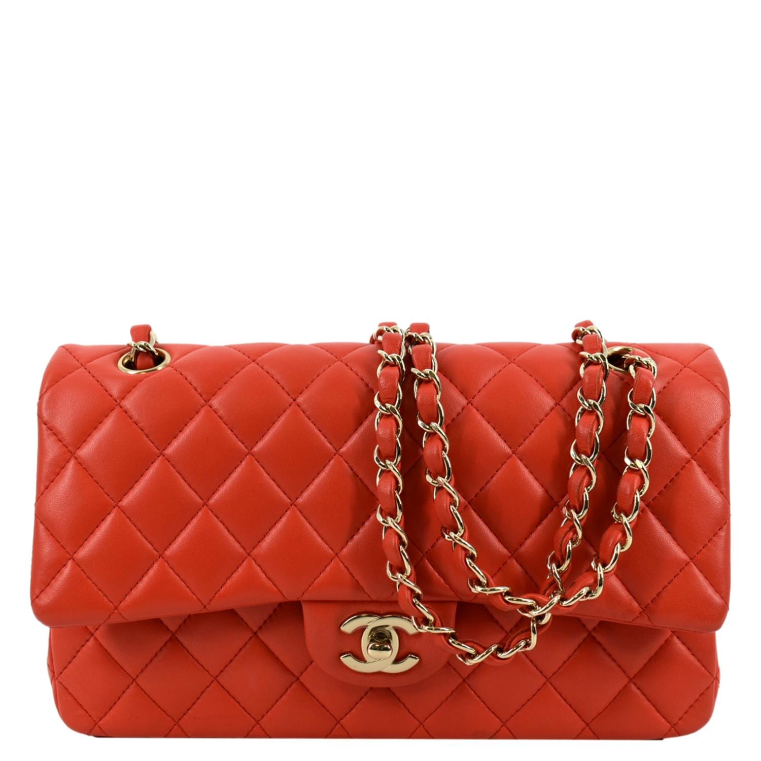 CHANEL CC Quilted Double Chain Shoulder Bag Purse Red Nylon 56465