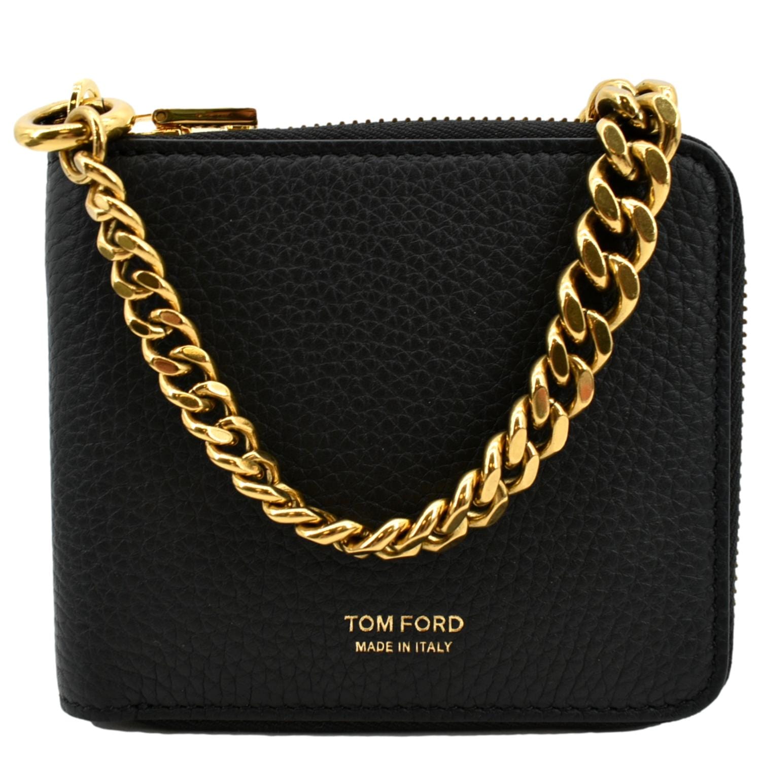 Tom Ford Leather Zip Small Chain Wallet in Black Color