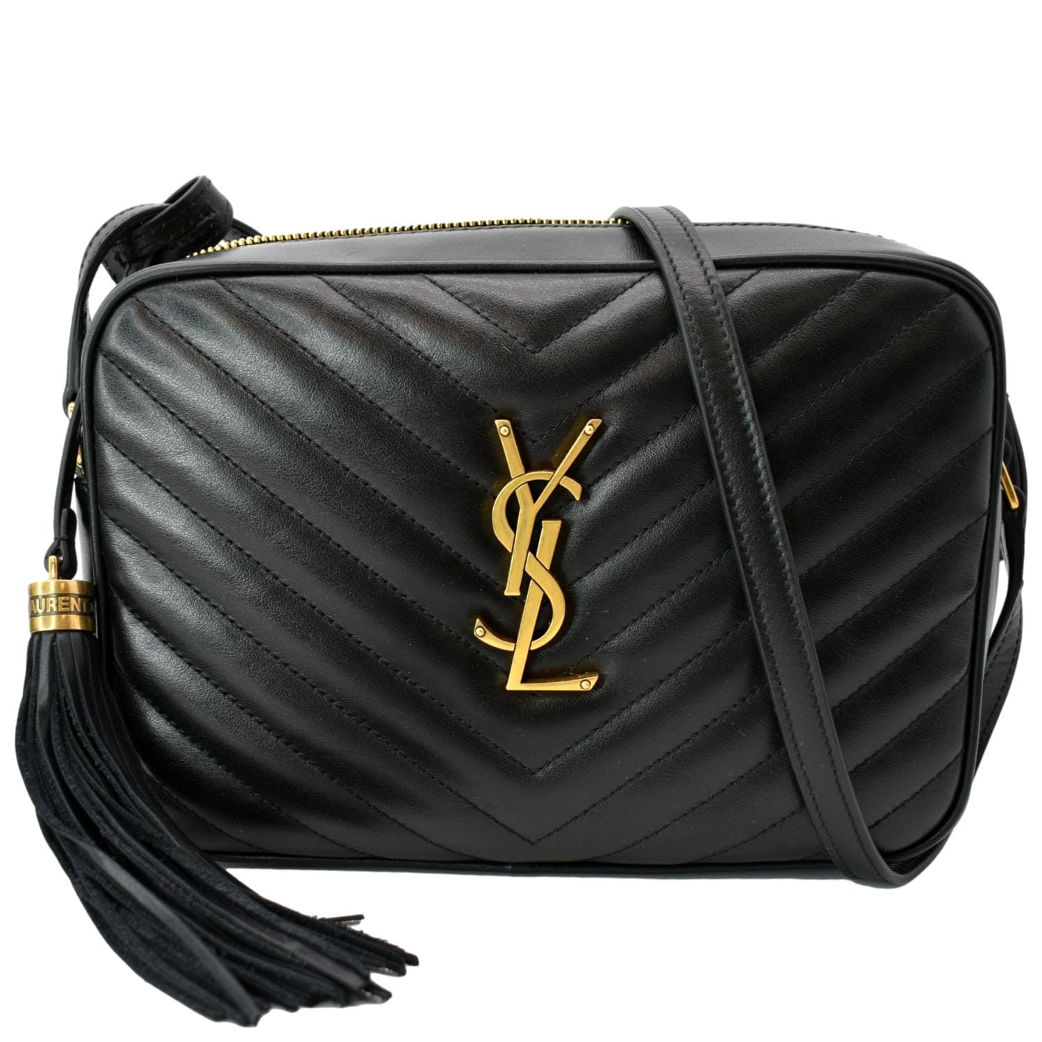 Lou Camera Leather Crossbody Bag in Black - Saint Laurent