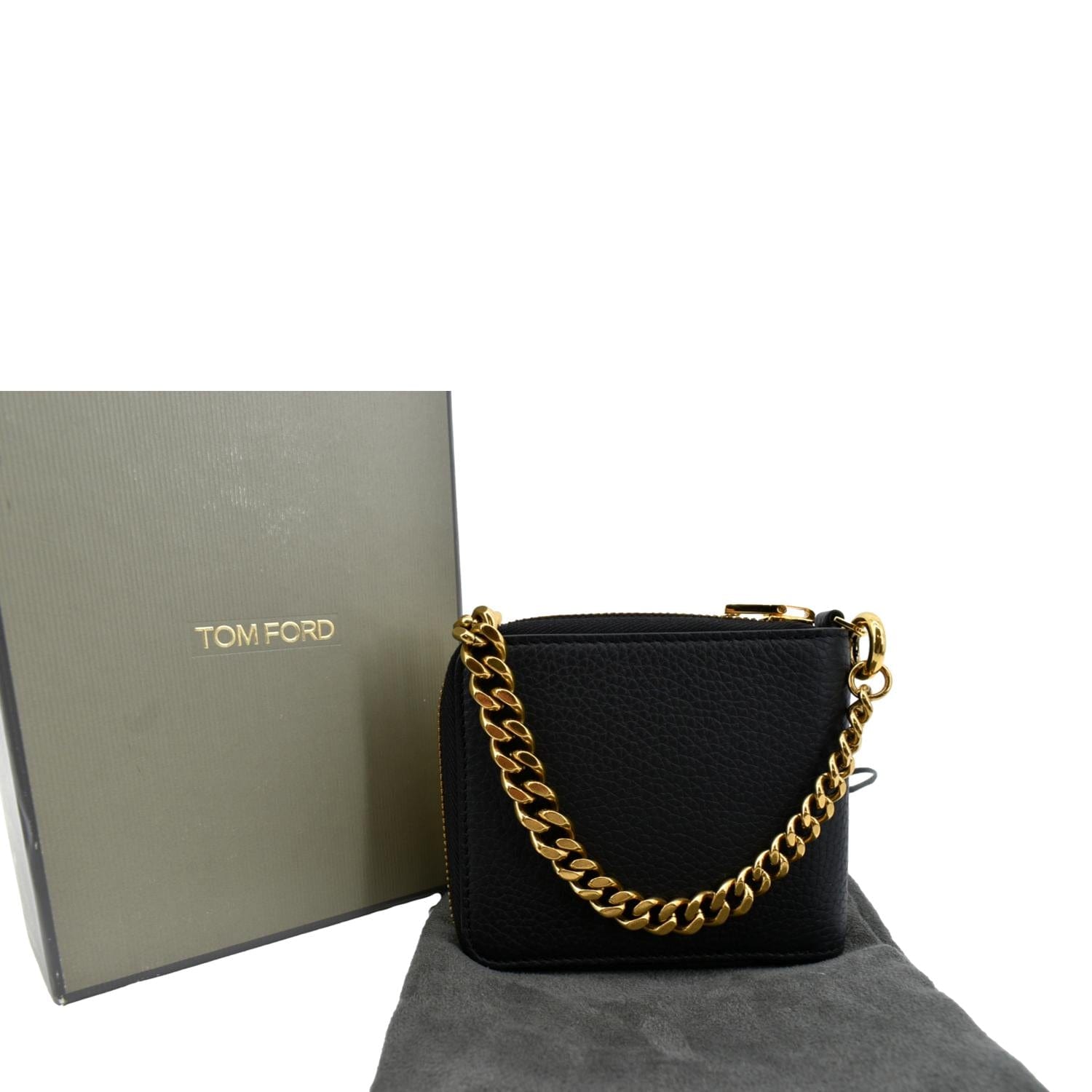 Tom Ford Leather Zip Small Chain Wallet in Black Color