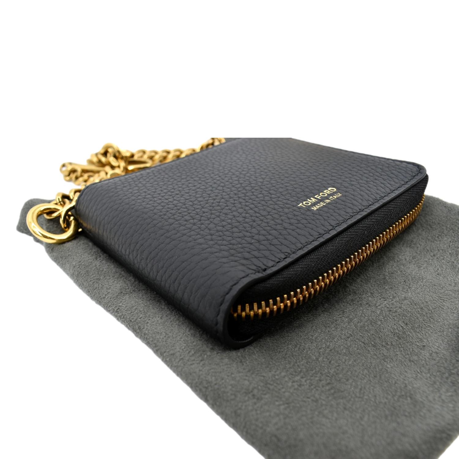 Tom Ford Leather Zip Small Chain Wallet in Black Color