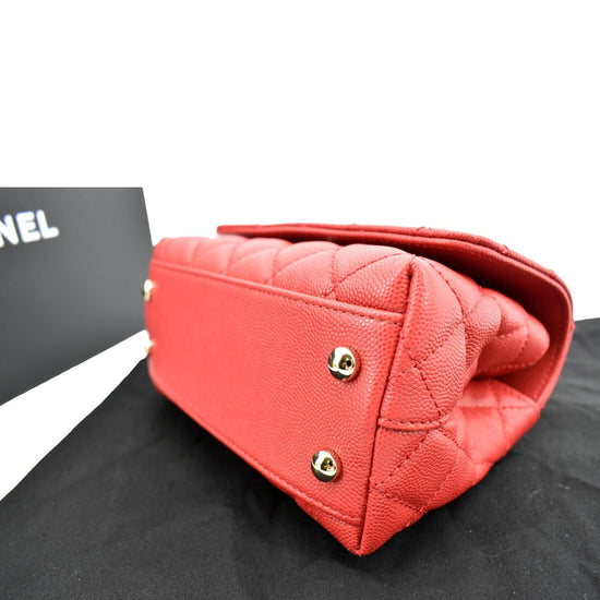 Chanel Mini Coco Handle Flap Bag in Coral Red Caviar | Dearluxe