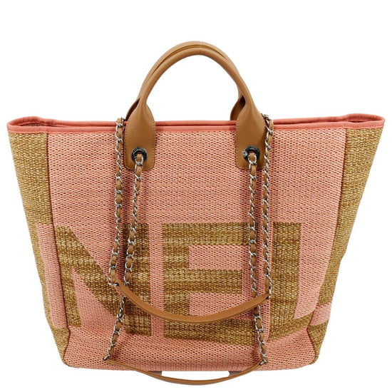 CHANEL Deauville Large Raffia Shopping Tote Bag Pink