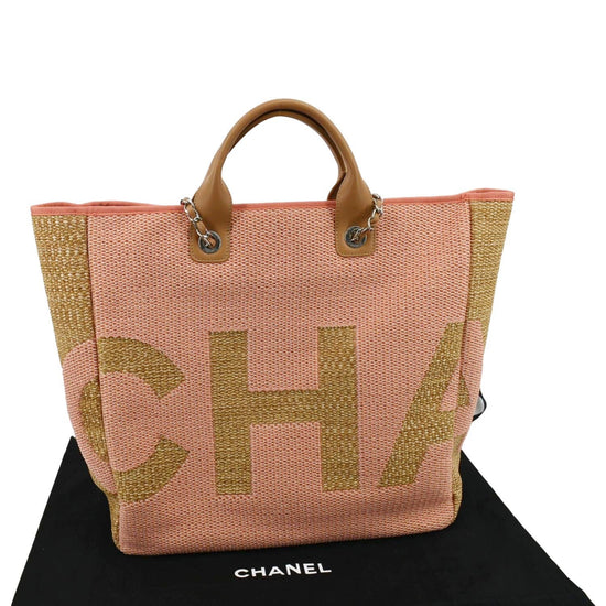 CHANEL beige and black 2021 21P RAFFIA DEAUVILLE LARGE Shopping Bag