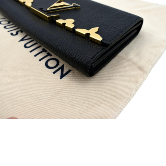 Authentic Louis Vuitton Black Taurillon Leather With Monogram Flower  Ornaments Capucines Wallet