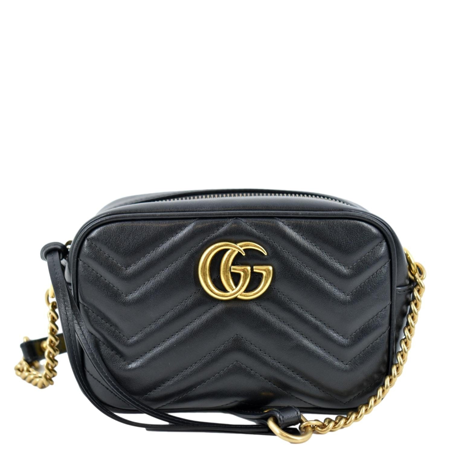 Gucci black Mini Leather Marmont Matelassé Cross-Body Bag